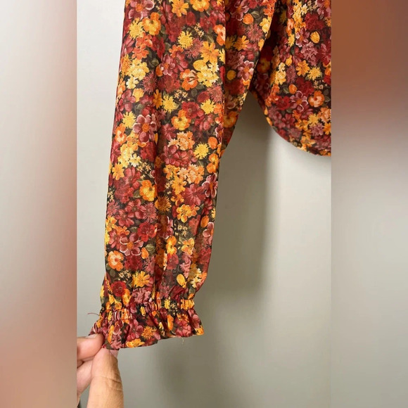 Sheer Long‎ Sleeve Floral Cropped Top - Picture 5 of 6